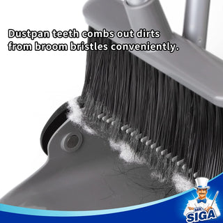 MR.SIGA Broom and Dustpan Set with Long Handle, Gray