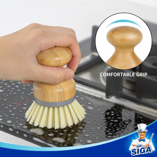 MR.SIGA Dish Soap Dispenser & Holder, Bamboo Dish Brush with Soap Dispenser Set