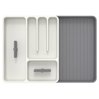 MR.SIGA Organizador de cubiertos expandible, blanco y gris