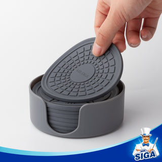 MR.SIGA Silicone Coasters with Holder, Reusable Drink Coasters for Home, Office, Bar