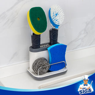 MR.SIGA Pia Caddy, Organizador de Pia de Cozinha Suporte de escova de esponja com bandeja de gotejamento