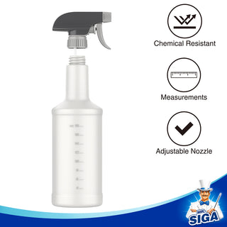 MR.SIGA Botellas de spray de plástico vacías de 24 oz para soluciones de limpieza