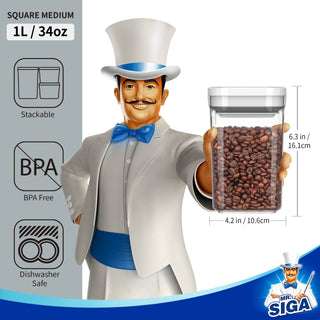 MR.SIGA 4 Pack Airtight Food Storage Container Set, 1L / 33.8oz, Médio