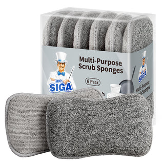 MR.SIGA Multi-Purpose Scrub Sponges  – Pack of 6, Large