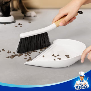MR.SIGA Dustpan and Brush Set, Portable Cleaning Brush and Dustpan Combo with Bamboo Handle