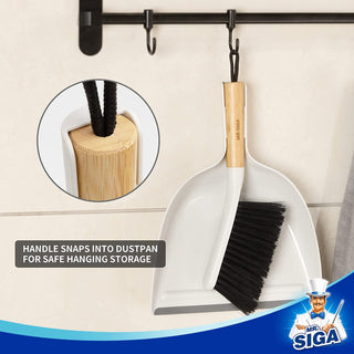 MR.SIGA Dustpan and Brush Set, Portable Cleaning Brush and Dustpan Combo with Bamboo Handle
