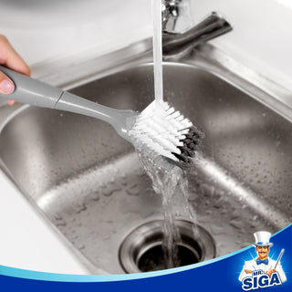 MR.SIGA Dish Brush with Non Slip Handle Built-in Scraper, Scrub