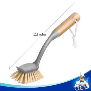 MR.SIGA Brosse à vaisselle avec long grattoir intégré à poignée en bambou, brosse à gommage