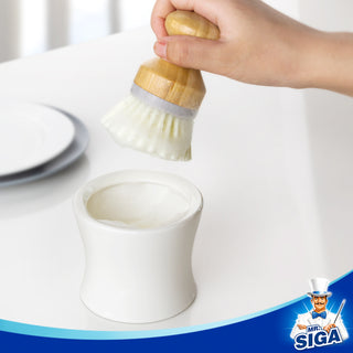 MR.SIGA Dispensador y soporte de jabón para platos, cepillo de plato de bambú con juego dispensador de jabón