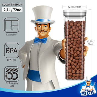 MR.SIGA 4 Pack Airtight Food Storage Container Set, 2.1 L / 72oz, White